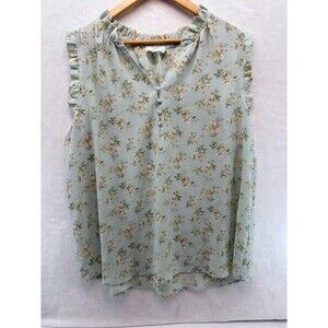 Women's Perch Sleeveless Top Blue Plus Size 3X Floral Blue Dainty, Soft Colors